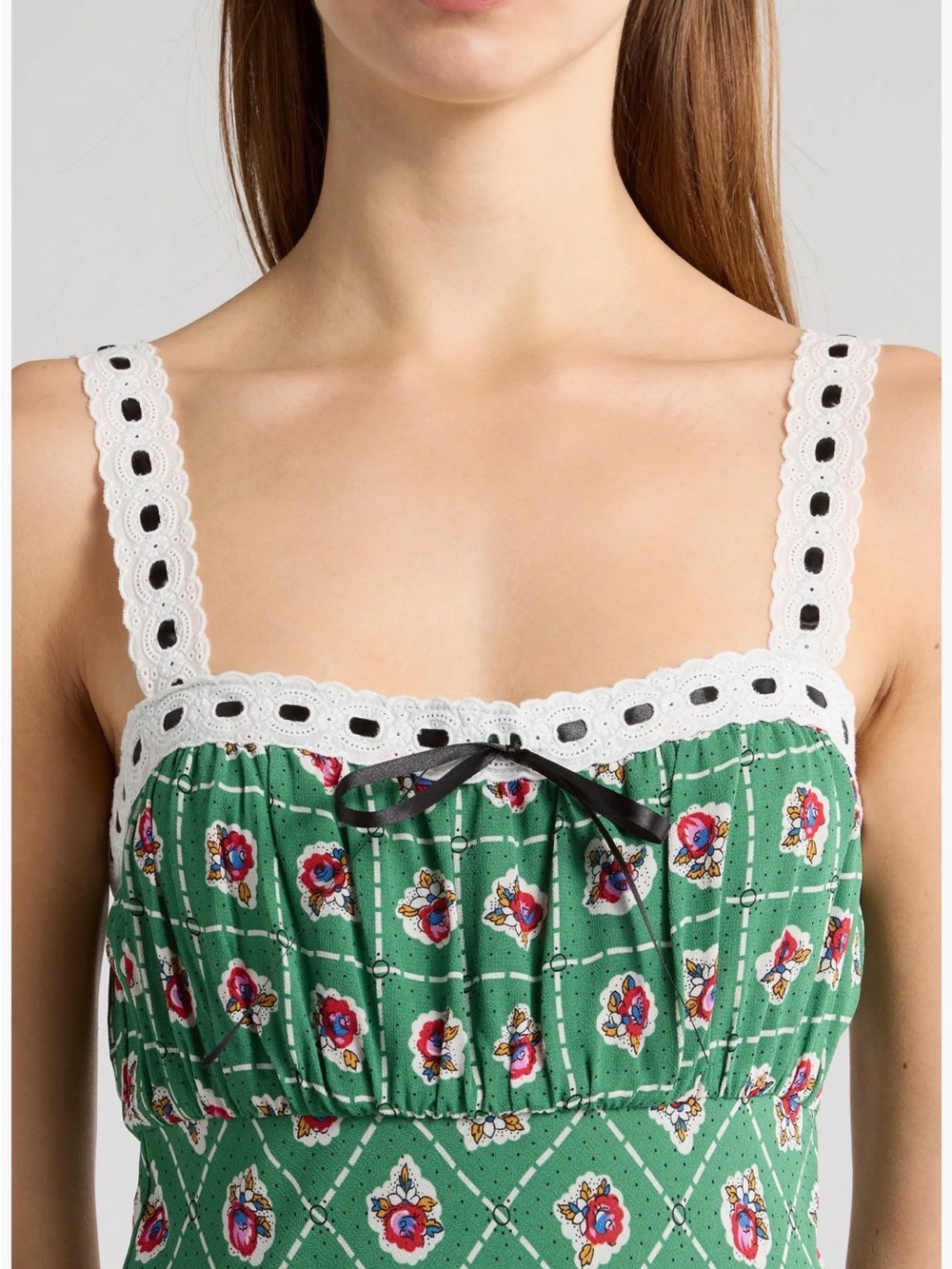 WAYF. Green Patterned Midi Dress with Contrast Trim - Picture 3 of 16